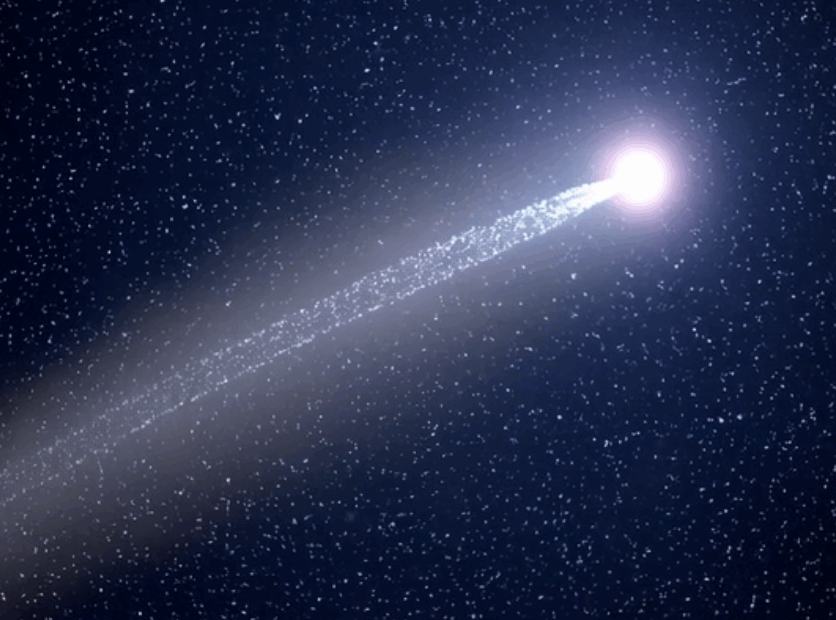 Une comète lumineuse traverse un ciel étoilé, laissant derrière elle une longue traînée scintillante. L’image évoque l’idée d’une percée fulgurante, d’un changement de trajectoire et d’une force nouvelle qui s’affirme dans l’immensité.