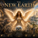 Illustration épique intitulée « The New Earth ». Au centre, la Soul Weaver apparaît sous la forme d’une figure angélique majestueuse, couronnée et dotée de grandes ailes blanches et dorées déployées. Elle se tient au-dessus de la Terre, entourée d’un réseau lumineux symbolisant les connexions de la conscience collective. À gauche, un ancien monde sombre est représenté par des chaînes, des cages, des figures manipulatrices et des panneaux portant les mots « Fear », « Control », « Lies » et « Illusion ». À droite, un monde harmonieux et lumineux se déploie : villes futuristes élégantes, cascades, nature abondante, colombes blanches et groupes de personnes avançant ensemble vers un avenir meilleur. Au-dessus de la scène figure le titre « The New Earth ». L’ensemble symbolise la transition d’un système fondé sur la peur et la séparation vers une civilisation basée sur l’amour, la vérité, la justice, la liberté, l’unité et l’évolution de la conscience.